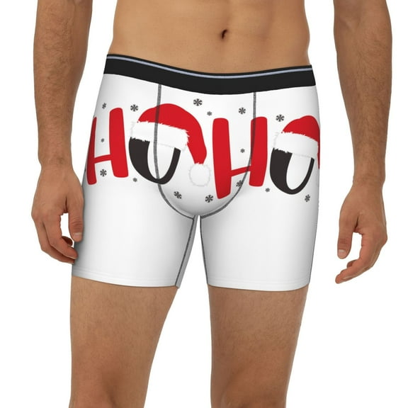 Mens Extended Length Boxer Briefs - Hohoho Christmas Underwear Boxer Briefs with Elastic Band