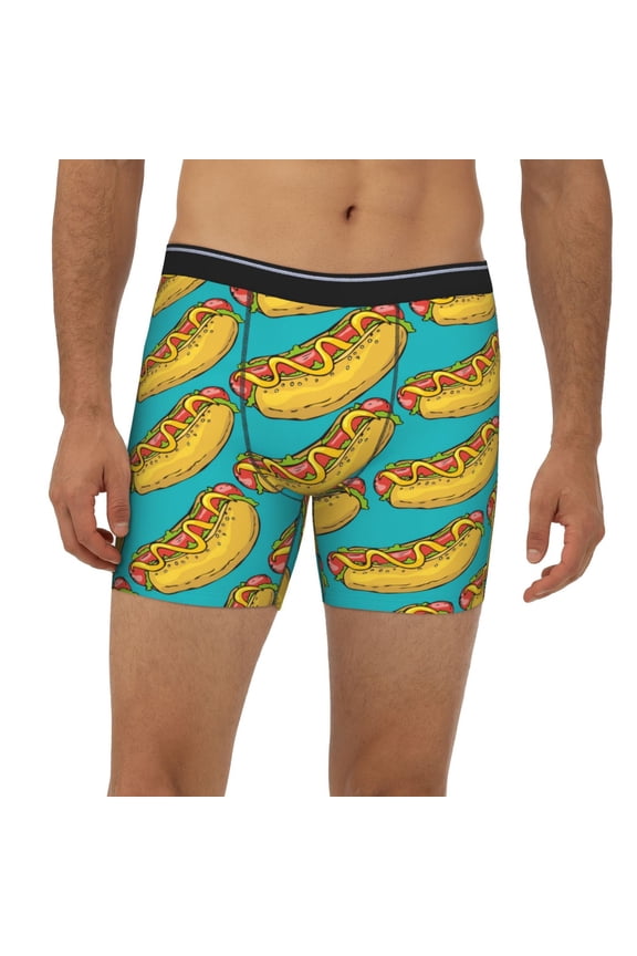 Mens Extended Length Boxer Briefs - Hot Dogs 8 Underwear Boxer Briefs with Elastic Band
