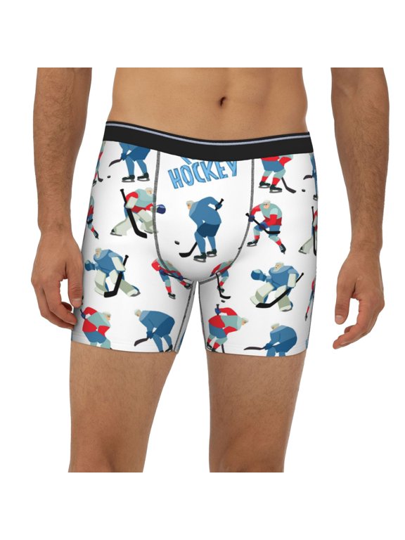 Mens Extended Length Boxer Briefs - Ice Hockey Player Cool Underwear Boxer Briefs with Elastic Band