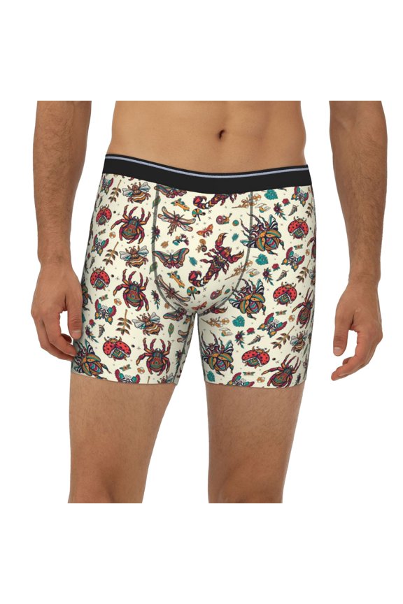 Mens Extended Length Boxer Briefs - Insects A Underwear Boxer Briefs with Elastic Band