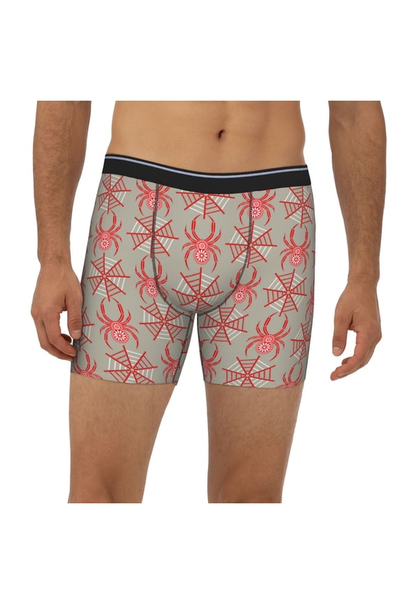 Mens Extended Length Boxer Briefs - Insects Spiders Underwear Boxer Briefs with Elastic Band