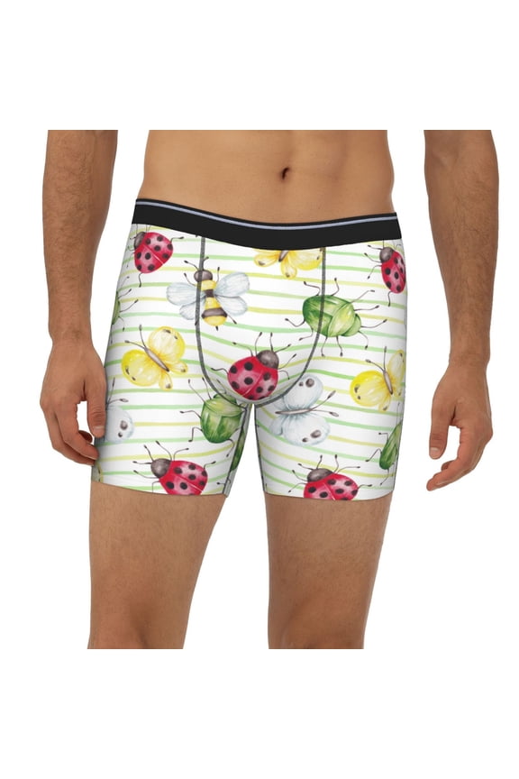 Mens Extended Length Boxer Briefs - Insects Underwear Boxer Briefs with Elastic Band