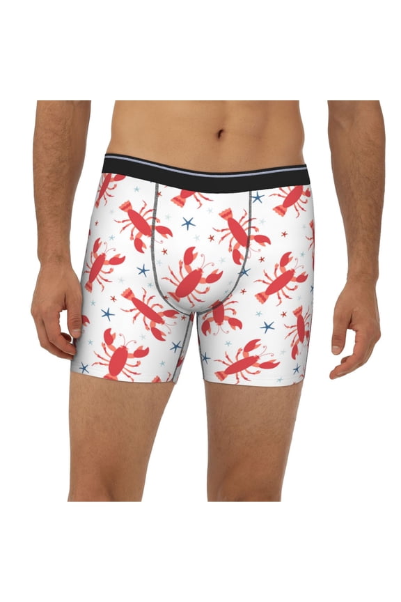 Mens Extended Length Boxer Briefs - Lobsters And Sea Stars Underwear Boxer Briefs with Elastic Band