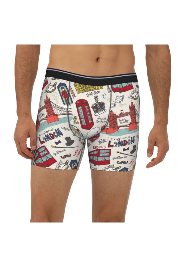 Mens Extended Length Boxer Briefs - London Landmark1 Underwear Boxer Briefs with Elastic Band