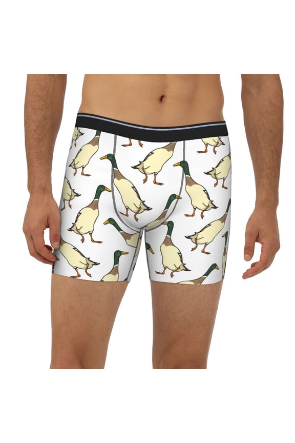 Mens Extended Length Boxer Briefs - Mallard Ducks Underwear Boxer Briefs with Elastic Band