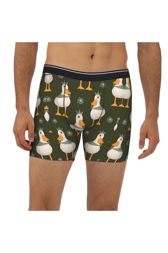 Mens Extended Length Boxer Briefs - Mallard Ducks Wild Birds Underwear Boxer Briefs with Elastic Band