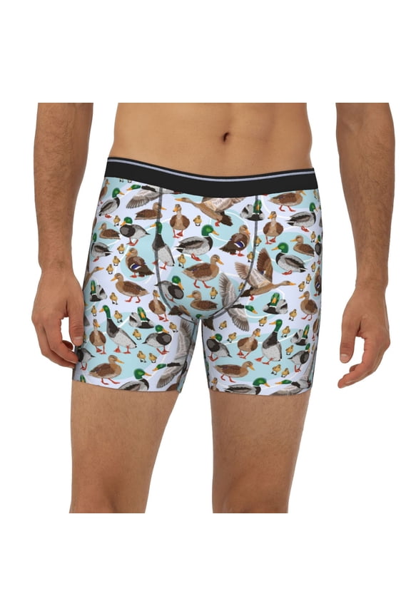 Mens Extended Length Boxer Briefs - Mallard Ducks Wild Birds1 Underwear Boxer Briefs with Elastic Band