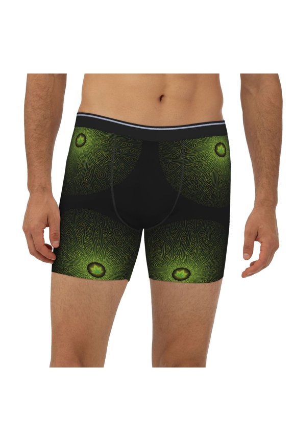 Mens Extended Length Boxer Briefs - Mandala With Marijuana Leaf Underwear Boxer Briefs with Elastic Band