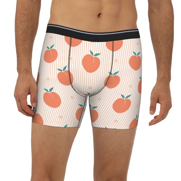 Mens Extended Length Boxer Briefs - Orange Peach Underwear Boxer Briefs with Elastic Band