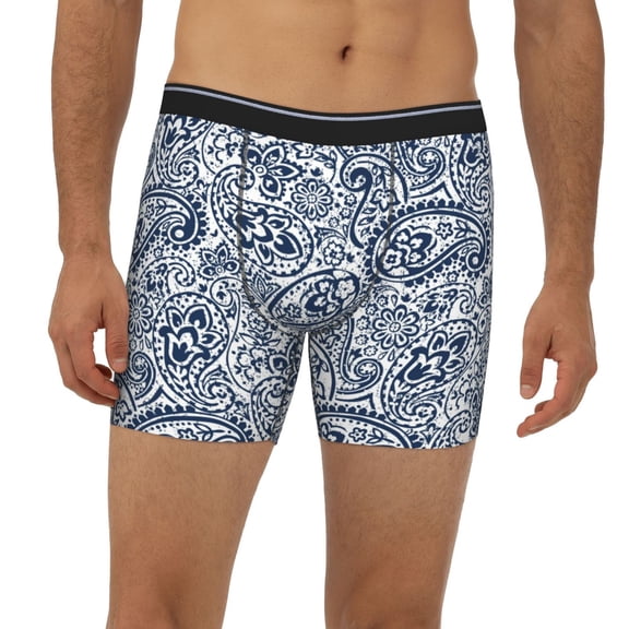 Mens Extended Length Boxer Briefs - Paisley4 Underwear Boxer Briefs with Elastic Band