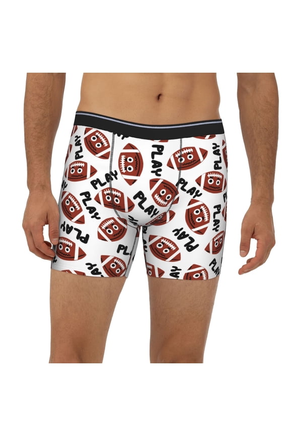 Mens Extended Length Boxer Briefs - Paly American Football Funny Underwear Boxer Briefs with Elastic Band