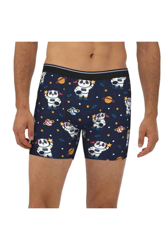 Mens Extended Length Boxer Briefs - Panda Astronaut Underwear Boxer Briefs with Elastic Band