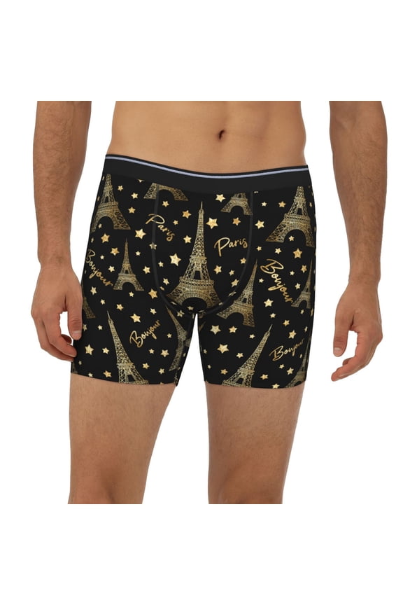 Mens Extended Length Boxer Briefs - Paris Romantic Underwear Boxer Briefs with Elastic Band