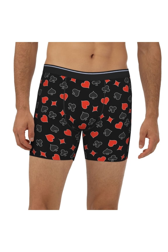 Mens Extended Length Boxer Briefs - Poker Creative Symbols Underwear Boxer Briefs with Elastic Band
