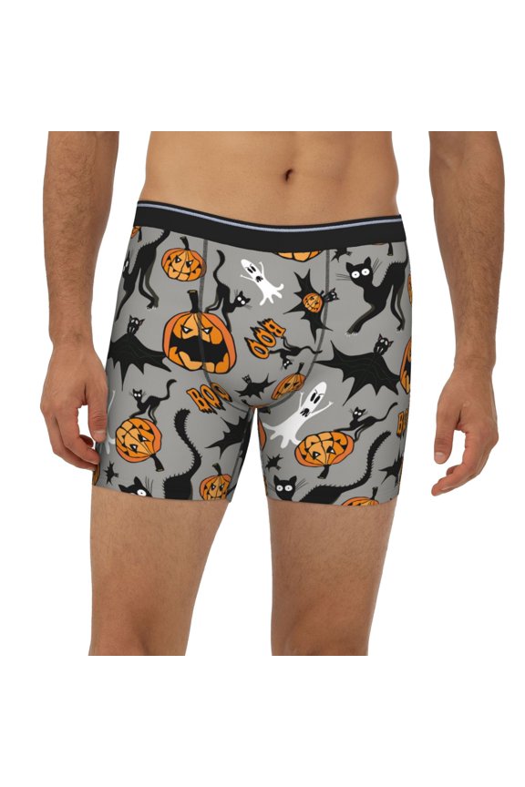 Mens Extended Length Boxer Briefs - Pumpkins Elements Halloween Underwear Boxer Briefs with Elastic Band