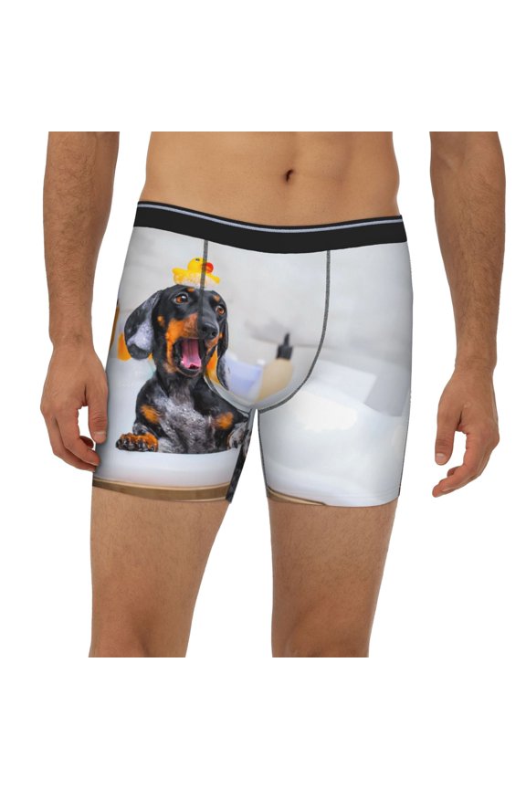 Mens Extended Length Boxer Briefs - Puppy Sits In Bathtub Underwear Boxer Briefs with Elastic Band