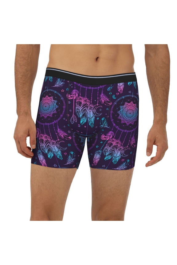 Mens Extended Length Boxer Briefs - Purple Dreamcatcher1 Underwear Boxer Briefs with Elastic Band