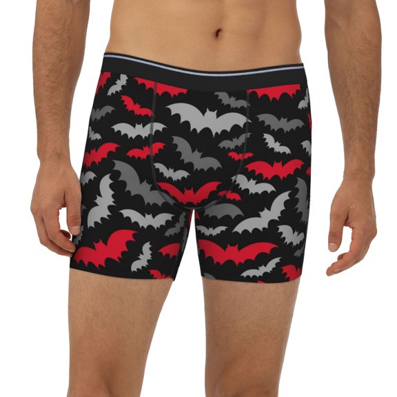 Mens Extended Length Boxer Briefs - Red Grey Bat Cool Black Underwear Boxer Briefs with Elastic Band