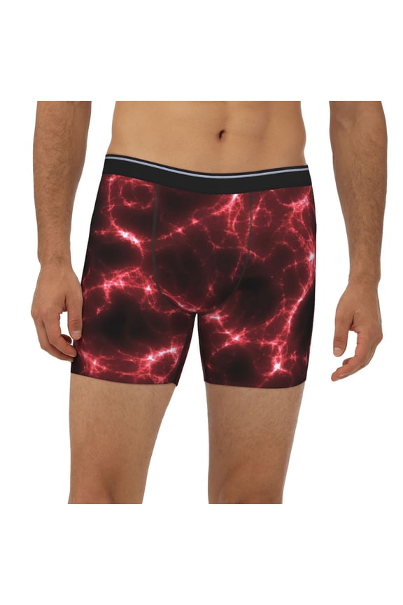 Mens Extended Length Boxer Briefs - Red Line Underwear Boxer Briefs with Elastic Band
