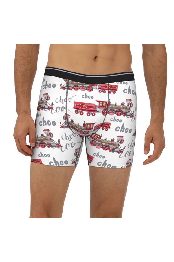 Mens Extended Length Boxer Briefs - Retro Train Underwear Boxer Briefs with Elastic Band