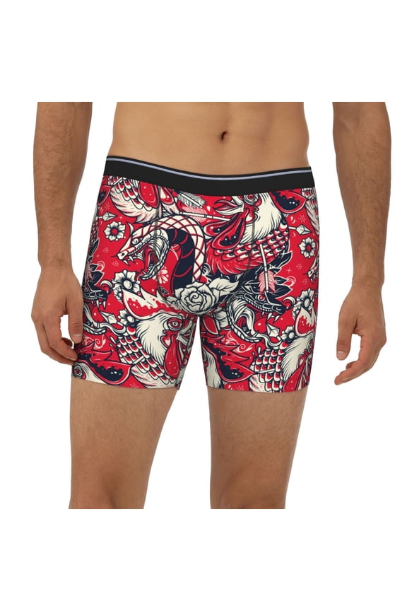 Mens Extended Length Boxer Briefs - Rooster Head Underwear Boxer Briefs with Elastic Band