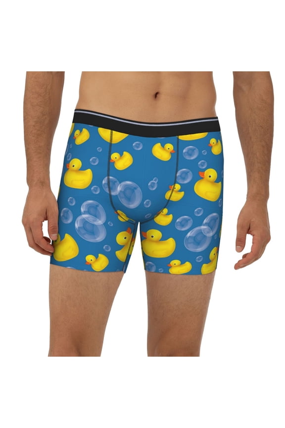 Mens Extended Length Boxer Briefs - Rubber Duck Underwear Boxer Briefs with Elastic Band
