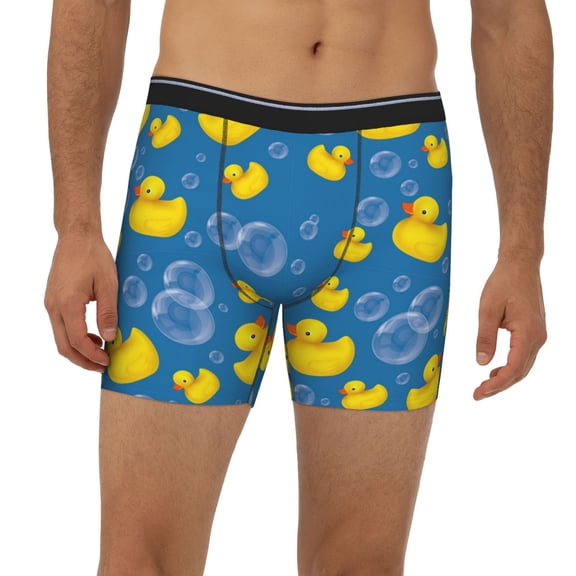 Mens Extended Length Boxer Briefs - Rubber Duck Underwear Boxer Briefs with Elastic Band