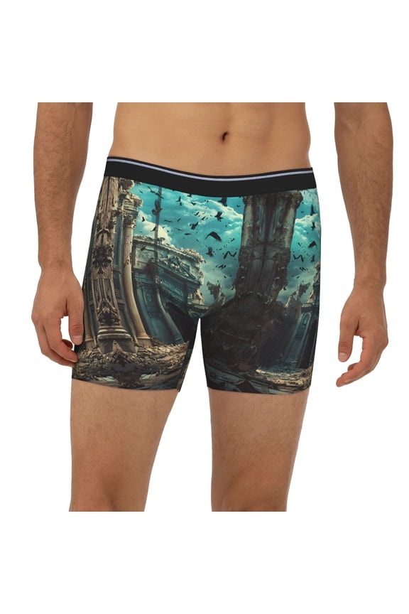 Mens Extended Length Boxer Briefs - Ruined Temple With Crows Underwear Boxer Briefs with Elastic Band