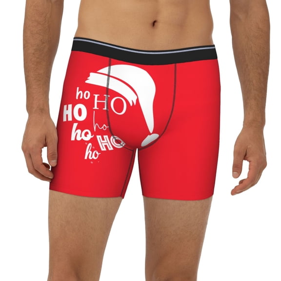Mens Extended Length Boxer Briefs - Saying Ho Ho Ho Underwear Boxer Briefs with Elastic Band