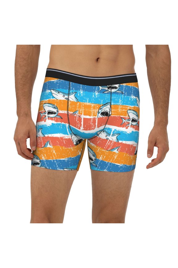 Mens Extended Length Boxer Briefs - Shark On Line Underwear Boxer Briefs with Elastic Band
