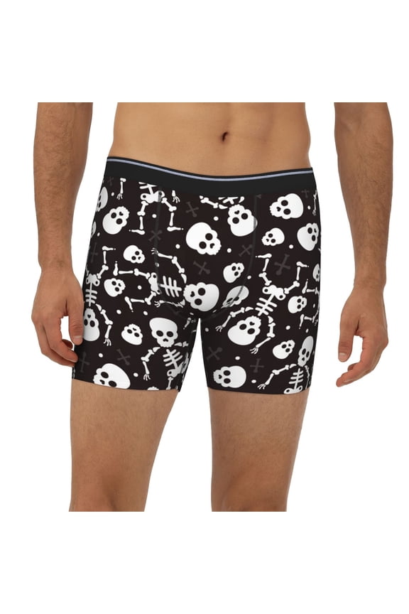 Mens Extended Length Boxer Briefs - Skeleton Underwear Boxer Briefs with Elastic Band