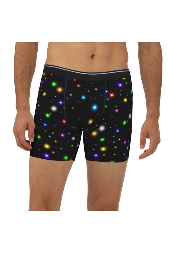 Mens Extended Length Boxer Briefs - Sparks Abstract Shiny Sky Black Underwear Boxer Briefs with Elastic Band