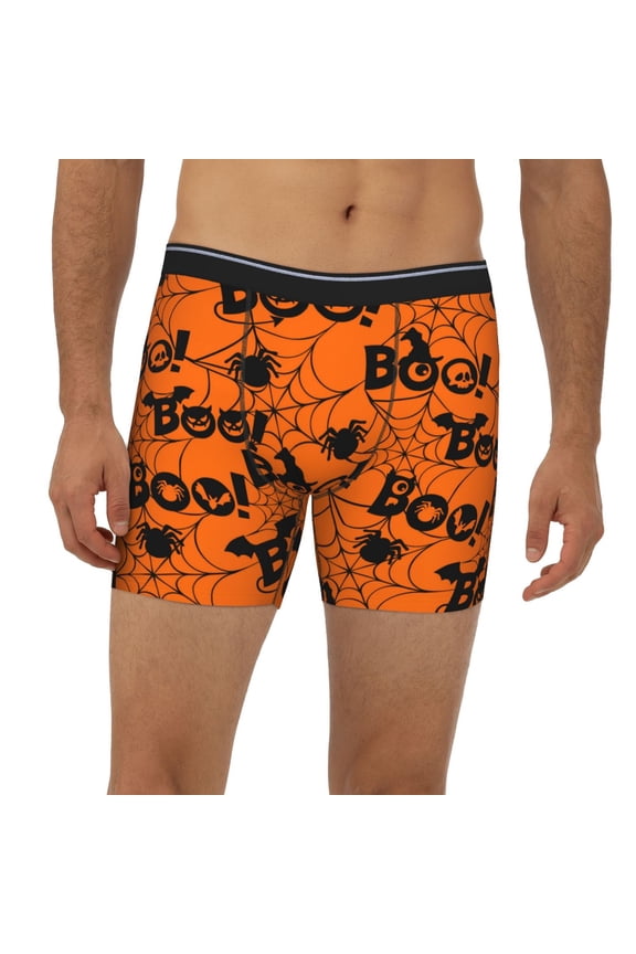 Mens Extended Length Boxer Briefs - Spider Web Halloween Underwear Boxer Briefs with Elastic Band
