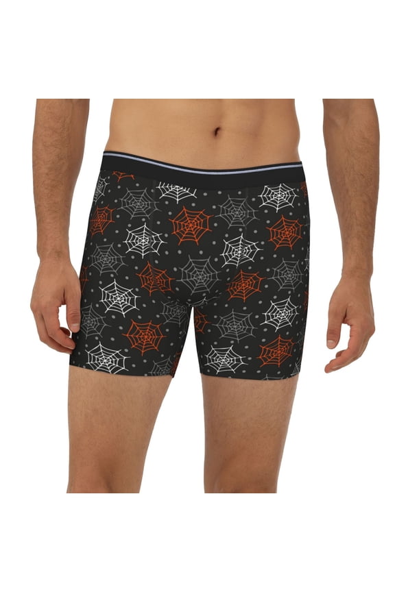 Mens Extended Length Boxer Briefs - Spider Web Underwear Boxer Briefs with Elastic Band