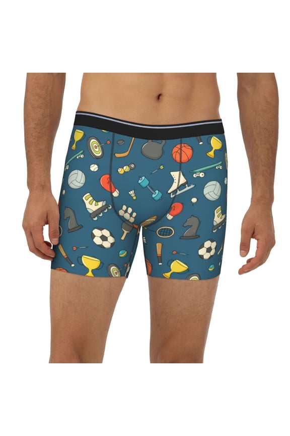 Mens Extended Length Boxer Briefs - Sports Ball Underwear Boxer Briefs with Elastic Band