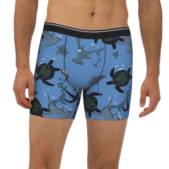 Mens Extended Length Boxer Briefs - Stingrays Hammerhead Shark Anchor Underwear Boxer Briefs with Elastic Band