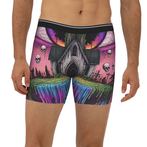 Mens Extended Length Boxer Briefs - Surreal Eye Gothic Church Underwear Boxer Briefs with Elastic Band