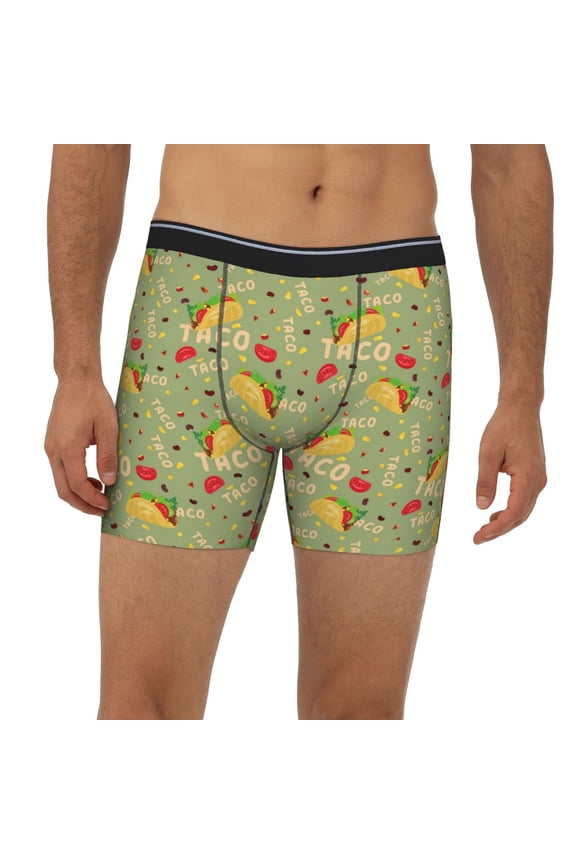 Mens Extended Length Boxer Briefs - Taco Underwear Boxer Briefs with Elastic Band