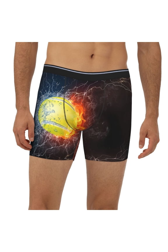 Mens Extended Length Boxer Briefs - Tennis Ball On Fire And Water Underwear Boxer Briefs with Elastic Band