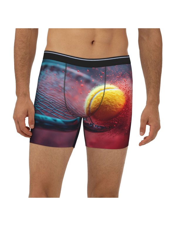 Mens Extended Length Boxer Briefs - Tennis Impact In Slow Motion Underwear Boxer Briefs with Elastic Band
