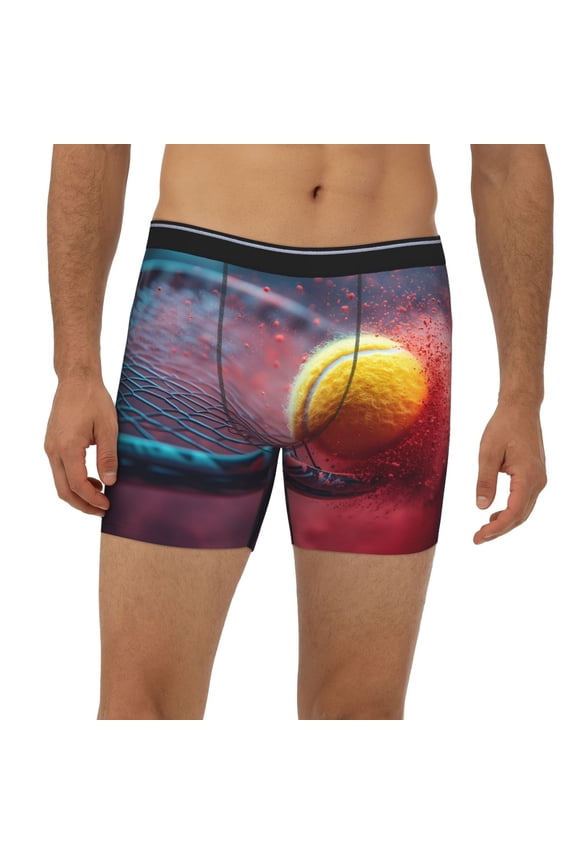 Mens Extended Length Boxer Briefs - Tennis Impact In Slow Motion Underwear Boxer Briefs with Elastic Band