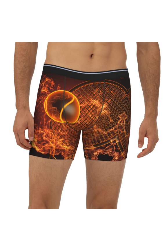 Mens Extended Length Boxer Briefs - Tennis Racket In Fire Underwear Boxer Briefs with Elastic Band