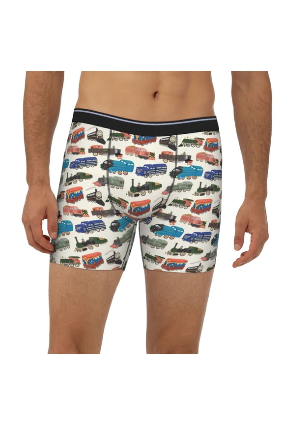 Mens Extended Length Boxer Briefs - Train Underwear Boxer Briefs with Elastic Band