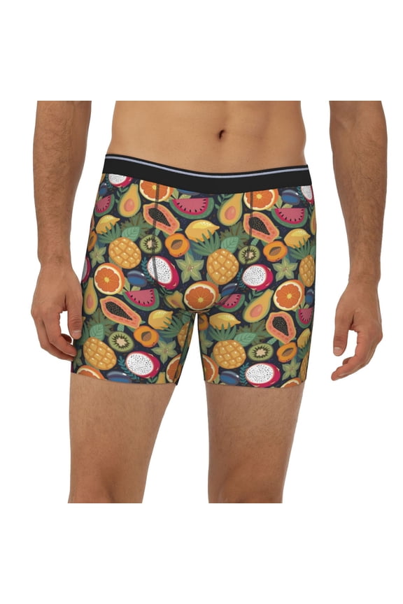 Mens Extended Length Boxer Briefs - Tropical Fruits Underwear Boxer Briefs with Elastic Band