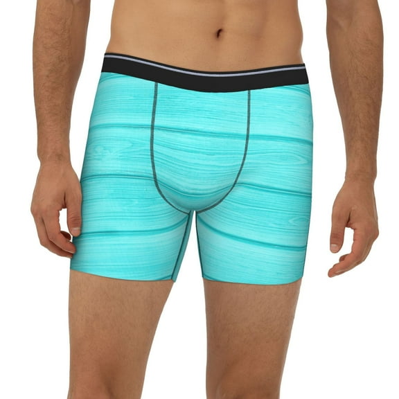 Mens Extended Length Boxer Briefs - Turquoise Wooden Underwear Boxer Briefs with Elastic Band