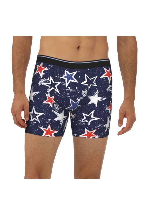 Mens Extended Length Boxer Briefs - Usa Stars Underwear Boxer Briefs with Elastic Band