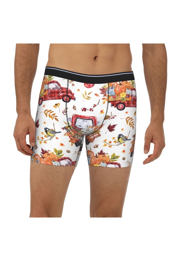 Mens Extended Length Boxer Briefs - Watercolor Fall Underwear Boxer Briefs with Elastic Band