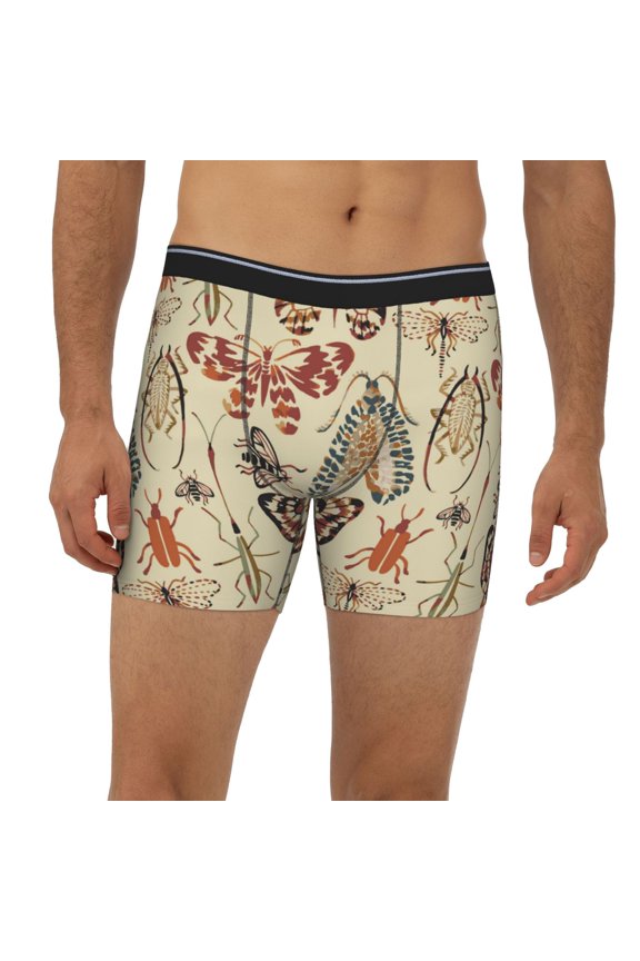 Mens Extended Length Boxer Briefs - Watercolor Insects Underwear Boxer Briefs with Elastic Band