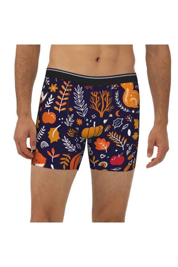 Mens Extended Length Boxer Briefs - Whimsical Autumn Forest Underwear Boxer Briefs with Elastic Band