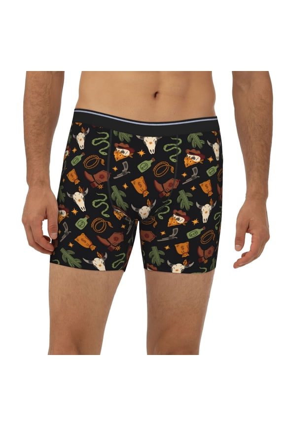 Mens Extended Length Boxer Briefs - Wild West Cowboy Underwear Boxer Briefs with Elastic Band